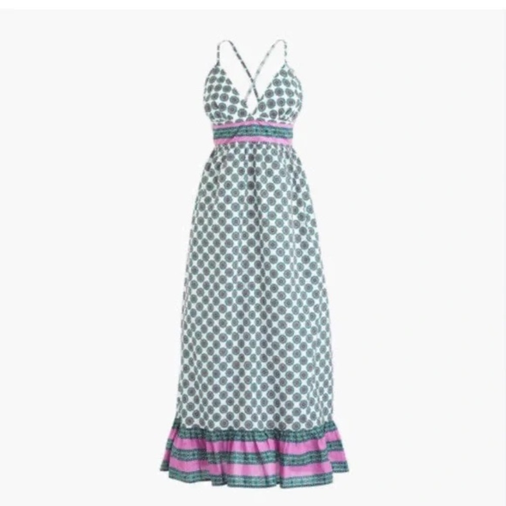 J. Crew White and Pink Sleeveless Polka Dot Maxi Dress